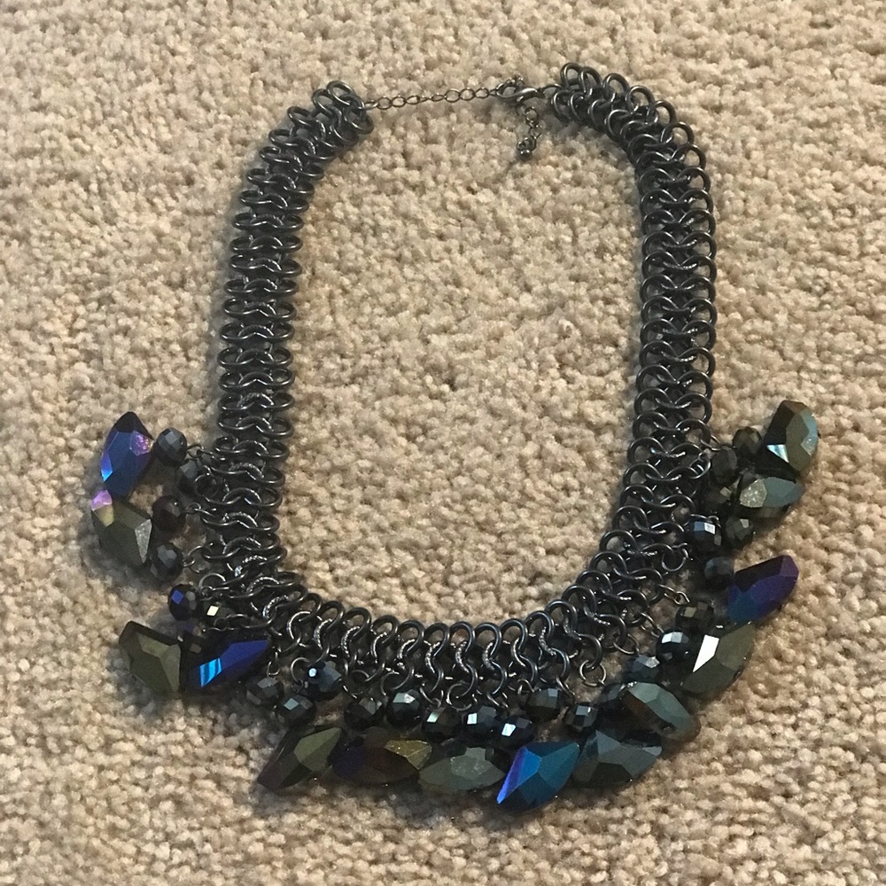 Beautiful Multi-jeweled Dark Metal Necklace